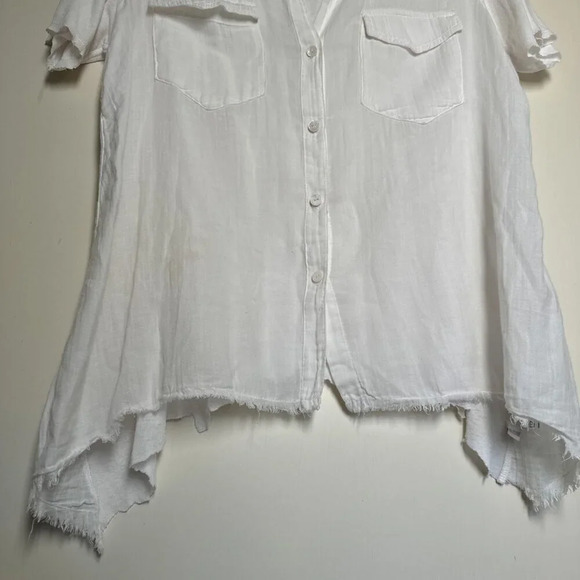 Enza Costa Italian Pima Cotton blend Blouse Shirt Raw Edge Hem size M - Picture 3 of 9